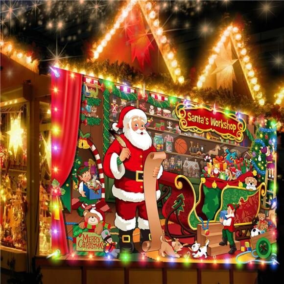 7 x 16 ft Christmas Garage Door Banner with Light String...